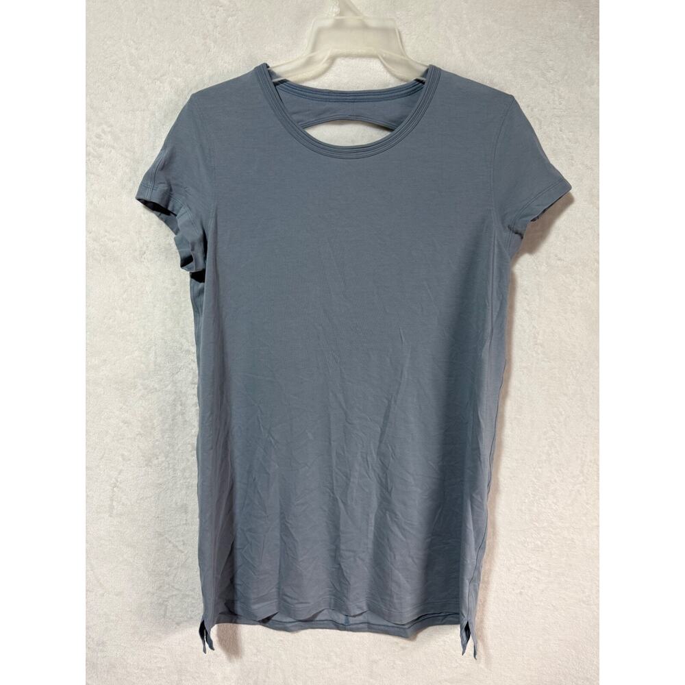 Lululemon Day Tripper Dress Blue Pima Cotton Open Back Short Sleeve